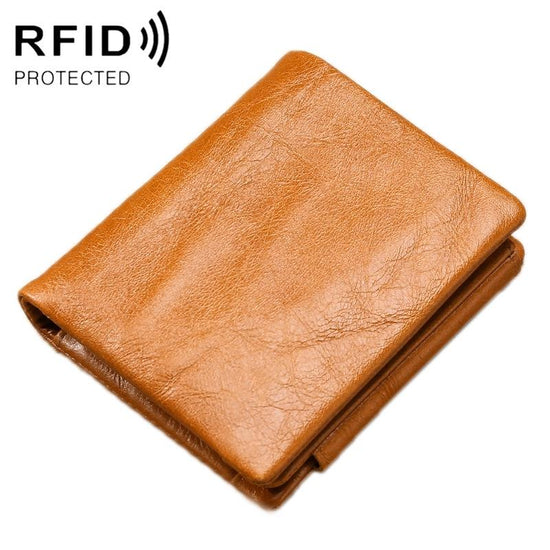 Men Rfid Leather Tri-fold Wallet - Genuine Leather - Brown