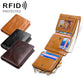 Men Rfid Leather Tri-fold Wallet - Genuine Leather - Brown