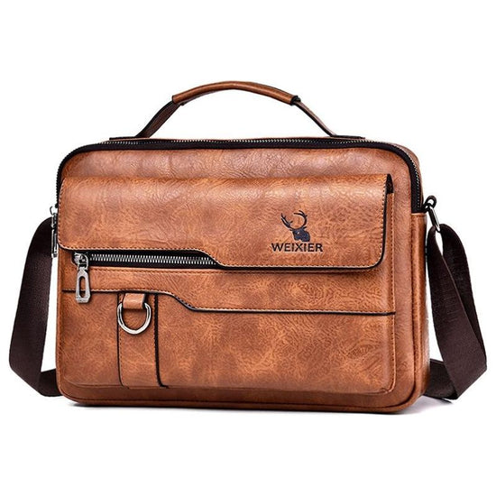 Leather Men Shoulder Bag Business Laptop Case Retro Design - Dark Brown