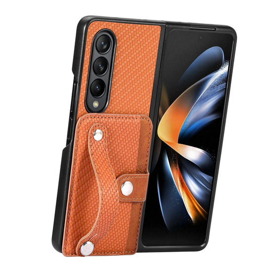 For Samsung Galaxy Z Fold4 5G Wristband Phone Case - Brown