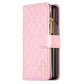 For Samsung Galaxy Z Fold4 5G Leather Zip Wallet - Diamond Lattice Design - Pink