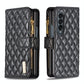 For Samsung Galaxy Z Fold4 5G Leather Zip Wallet - Diamond Lattice Design - Pink