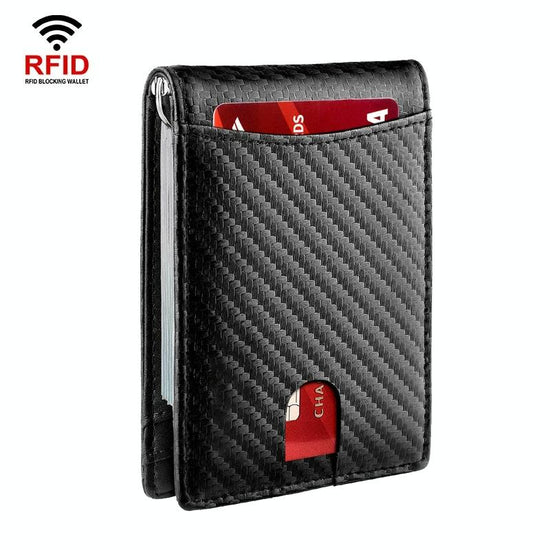Rfid-protected Leather Wallet - Carbon Fiber Black Inside