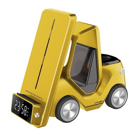 5 In 1 Car Desktop Alarm Clock With Wireless Charging - Yellow