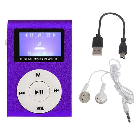 Mini Mp3 Player With Screen 128M+Earphone+Cable - Purple