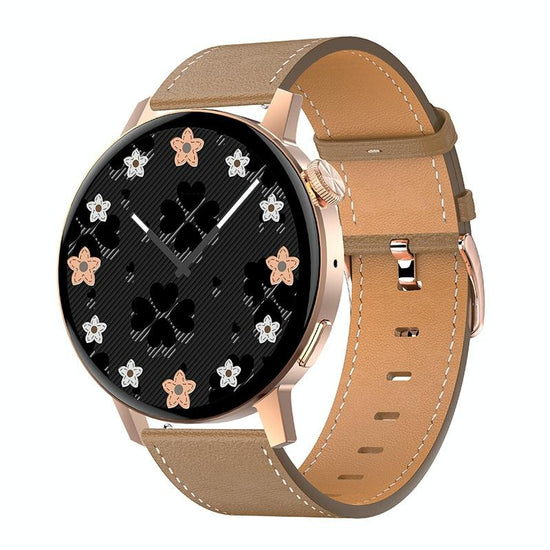Smart Leather Watch With Colour Screen - Gold