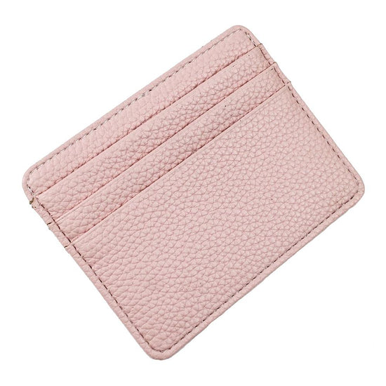 Lychee Pattern Mini Card Holder Multi Card Slots Ultra Thin Coin Purse - Pink