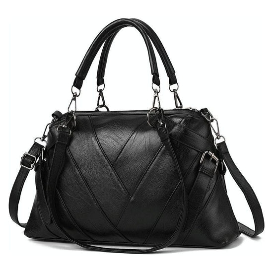 Soft Leather Geometric Handbag - Colourblock - Black