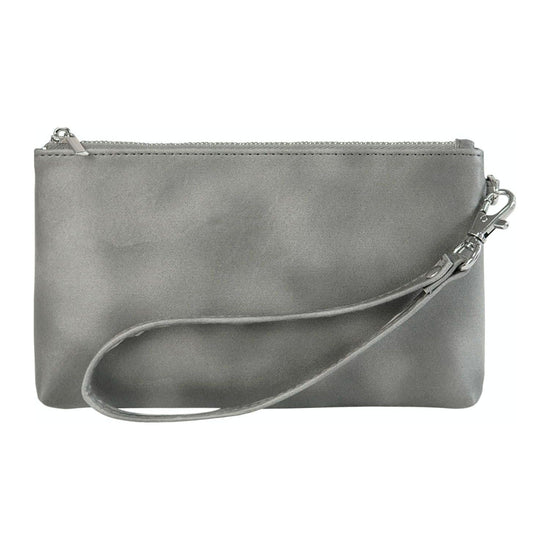 Retro Leather Clutch Bag With Zipper - 6 Inch - Grey
