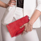Retro Leather Clutch Bag With Zipper - 6 Inch - Grey