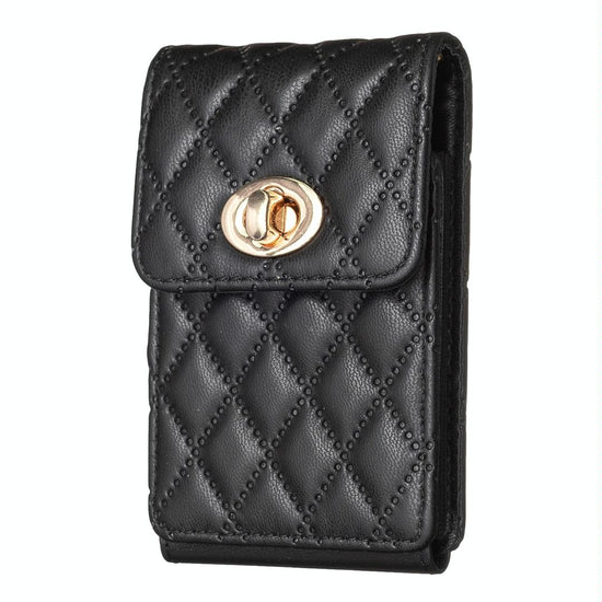 Vertical Card Bag With Metal Buckle For Mobile Phones - Black