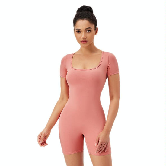 Quick Drying Women Square Neck Yoga Jumpsuit Size L - Rose Pink - S