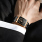Waterproof Square Men Watch with Calendar - 50m - Black Belt Rose Shell Black Surface