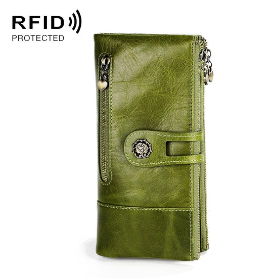 Vintage Rfid Leather Wallet with Card Slots for Women - Green