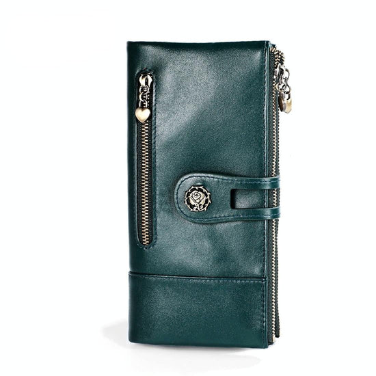 Vintage Rfid Leather Wallet with Card Slots for Women - Green