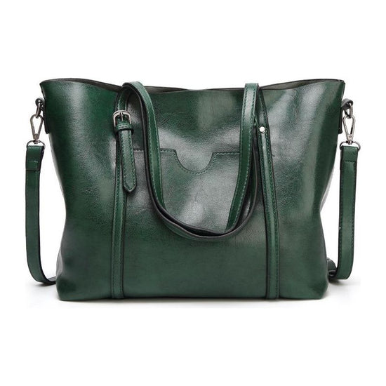 Stylish All-Match Leather Handbag - Wax Finish - Green