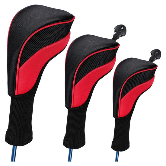 3-In-1 Golf Club Head Cover - No.1 No.3 No.5 - Protective - Red