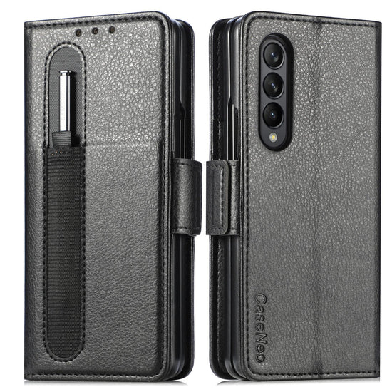 For Samsung Galaxy Z Fold4 5G Litchi Pattern Case With Pen And Card Slots - 4 - Rose Gold