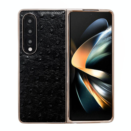 For Samsung Galaxy Z Fold4 5G Ostrich Leather Phone Case - Black