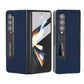 For Samsung Galaxy Z Fold4 5G Carbon Fiber Phone Case With Holder - Dark Blue