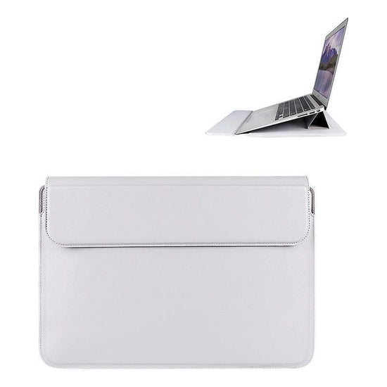 Leather Laptop Liner Bag - 14.1-15.4 Inches With Stand Function - Silver Gray