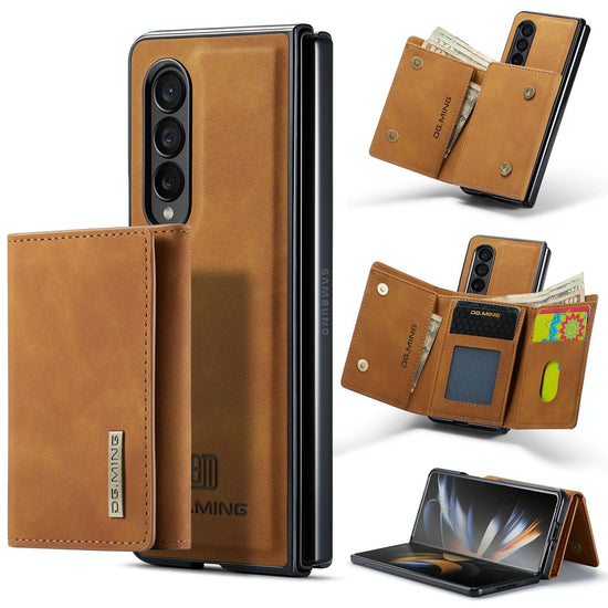 For Samsung Galaxy Z Fold4 5G Wallet Case - 3 Fold Multi Card Holder - Coffee