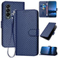 For Samsung Galaxy Z Fold4 5G Carbon Fiber Leather Phone Case With Lanyard - Royal Blue