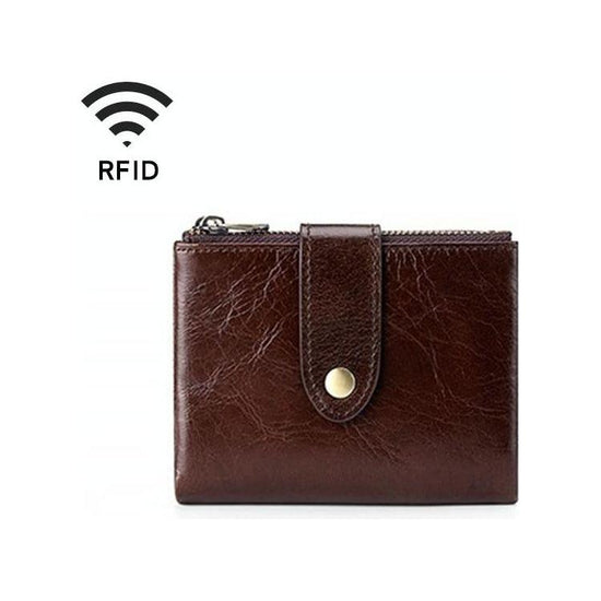 Leather Rfid Wallet With Dual Zippers