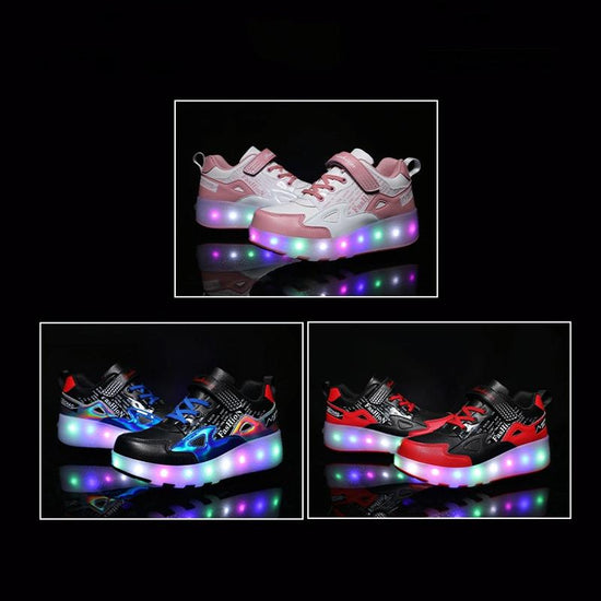 Rechargeable Light Skating Shoes for Kids - Size 30 Two-wheeled - Black And Red