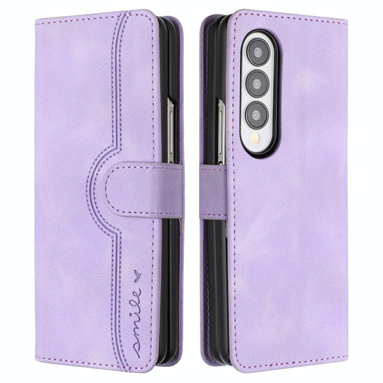 For Samsung Galaxy Z Fold4 5G Leather Phone Case With Heart Pattern - Purple