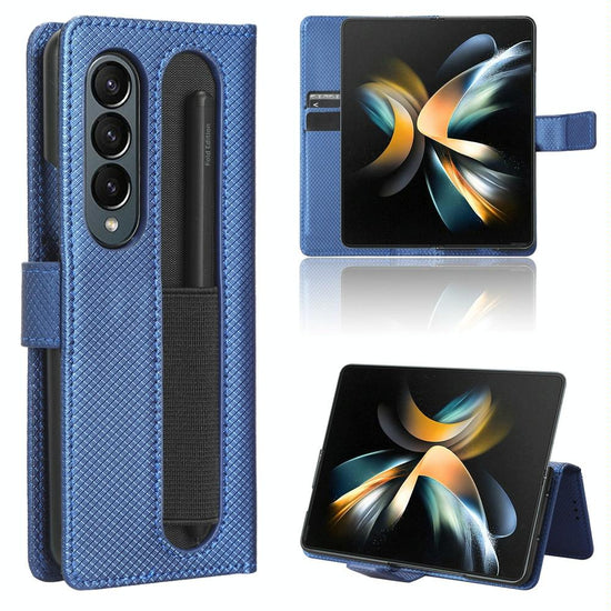 For Samsung Galaxy Z Fold4 5G Textured Leather Phone Case - Blue