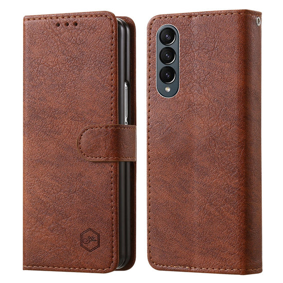 For Samsung Galaxy Z Fold4 5G Leather Texture Phone Case - Pu Tpu - Brown