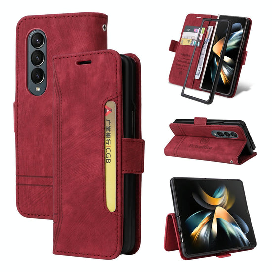 For Samsung Galaxy Z Fold4 5G Leather Dual Buckle Phone Case - Red