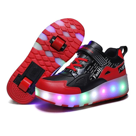 Rechargeable Light Wheel Skating Shoes for Kids - Size 34 Two-wheeled - Black And Red