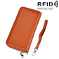 Leather Rfid Card Holder Wallet with Hand Strap - Coffee