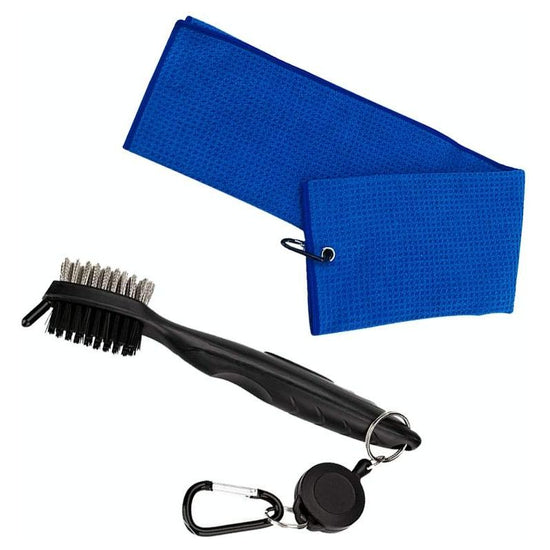Club Cleaning Brush & Hook Towel Golf Set - Compact & Convenient - Black