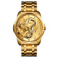 Men Golden Dragon Calendar Dial Quartz Watch with Luminous Hands - Gold Blue