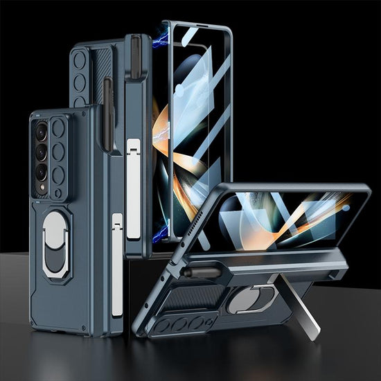 For Samsung Galaxy Z Fold4 5G Magnetic Phone Case With Pen Holder - Foldable - Wine Red