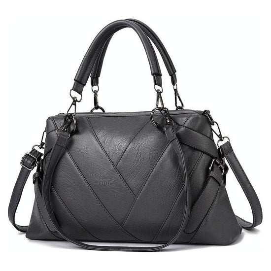 Soft Leather Geometric Handbag - Colourblock - Dark Gray