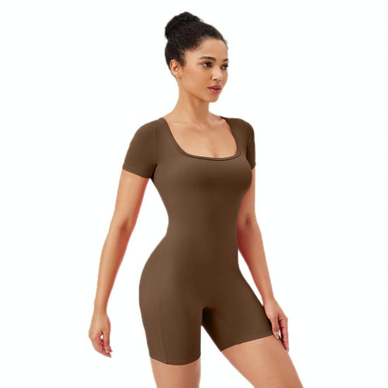 Quick Drying Women Square Neck Yoga Jumpsuit Size L - White Apricot - S