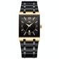 Waterproof Square Men Watch with Calendar - 50m - Black Belt Gold Shell Black Surface