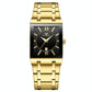 Waterproof Square Men Watch with Calendar - 50m - Black Belt Gold Shell Black Surface