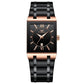 Waterproof Square Men Watch with Calendar - 50m - Black Belt Gold Shell Black Surface
