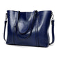 Stylish All-Match Leather Handbag - Wax Finish - Navy Blue