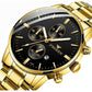 Men Three-Eye Luminous Quartz Watch - Black / Gold