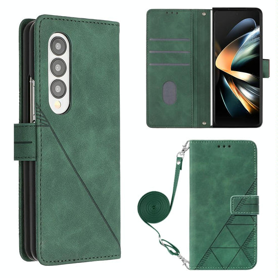 For Samsung Galaxy z Fold4 5G Embossed Leather Flip Crossbody Phone Case - 3d Design - Black