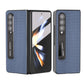 For Samsung Galaxy Z Fold4 5G Carbon Fiber Phone Case With Holder - Light Blue