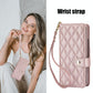 For Samsung Galaxy z Fold4 5G Multifunctional Rhombic Leather Crossbody Phone Case - Rose Gold