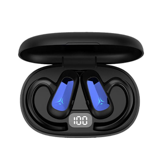 Digital Display Bluetooth Earphones - Bone Conduction Stereo - Blue