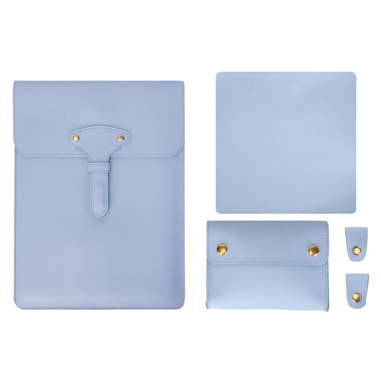3-in-1 Waterproof Leather Laptop Liner Bag - 14 Inches - Baby Blue